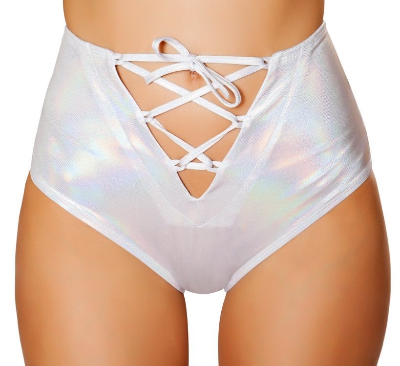 High Waisted Unlined Bottom w tie front White Shimmer RC-3457-white-shimmer