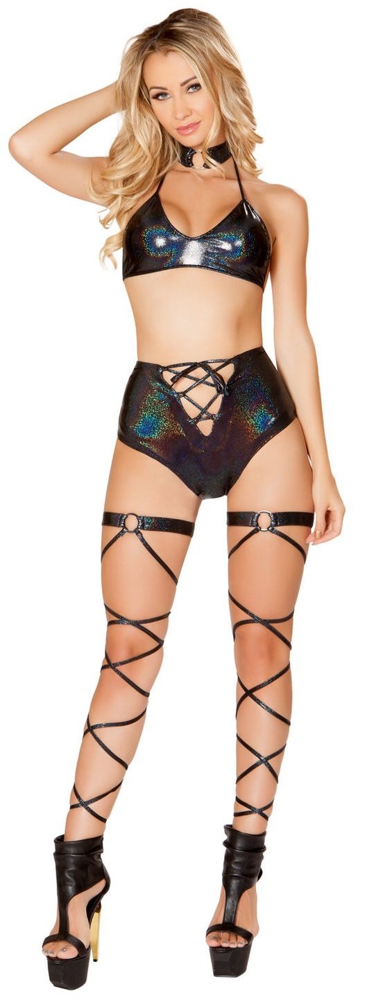 High Waisted Unlined Bottom w tie front Black Shimmer