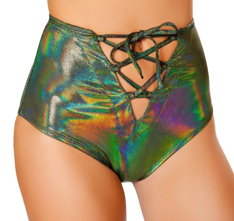 High Waisted Unlined Bottom w tie front Green Shimmer High Waisted Unlined Bottom w tie front Green Shimmer