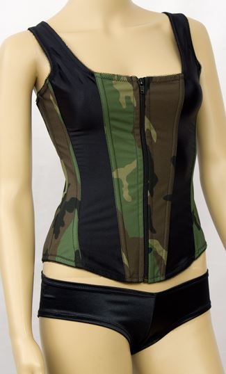 Empire Intimates 7964 Black camouflage strapped corset w front zipper EI-7964-Black-Camouflage