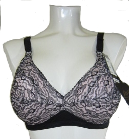 Rago 2191 Pin Up style satin and Lace Bra Pink Black R2191- pink-black