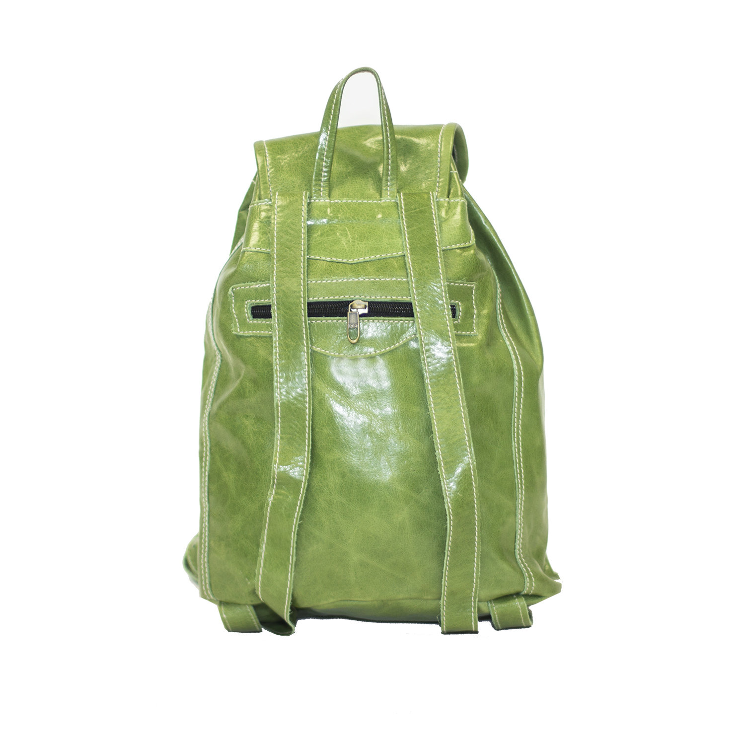 green leather rucksack