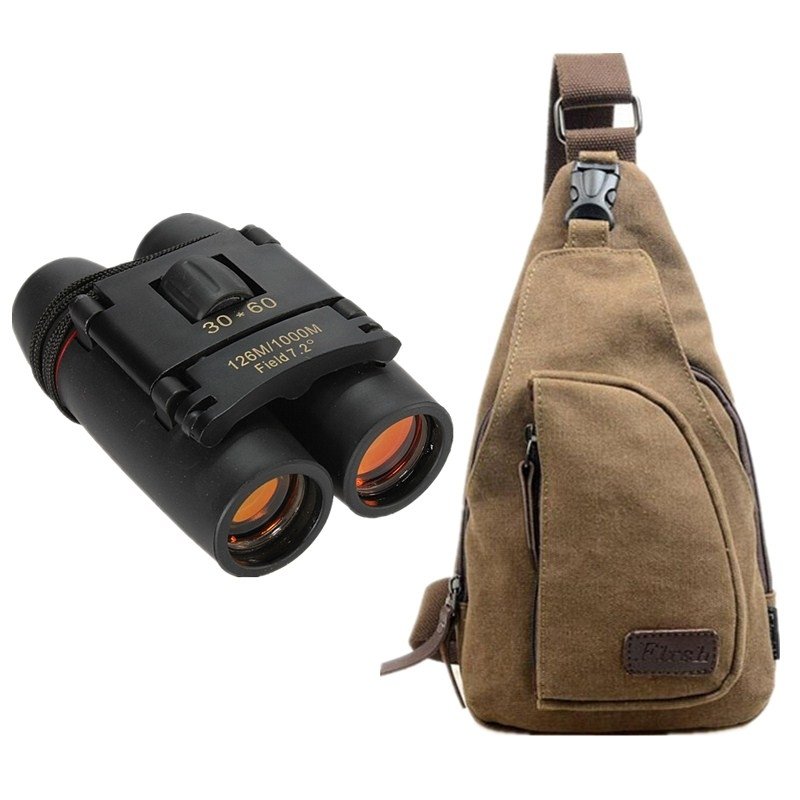 Canvas Sling Bag - Khaki & 30 x 60 Compact Folding Night Vision Binoculars TMBD106561