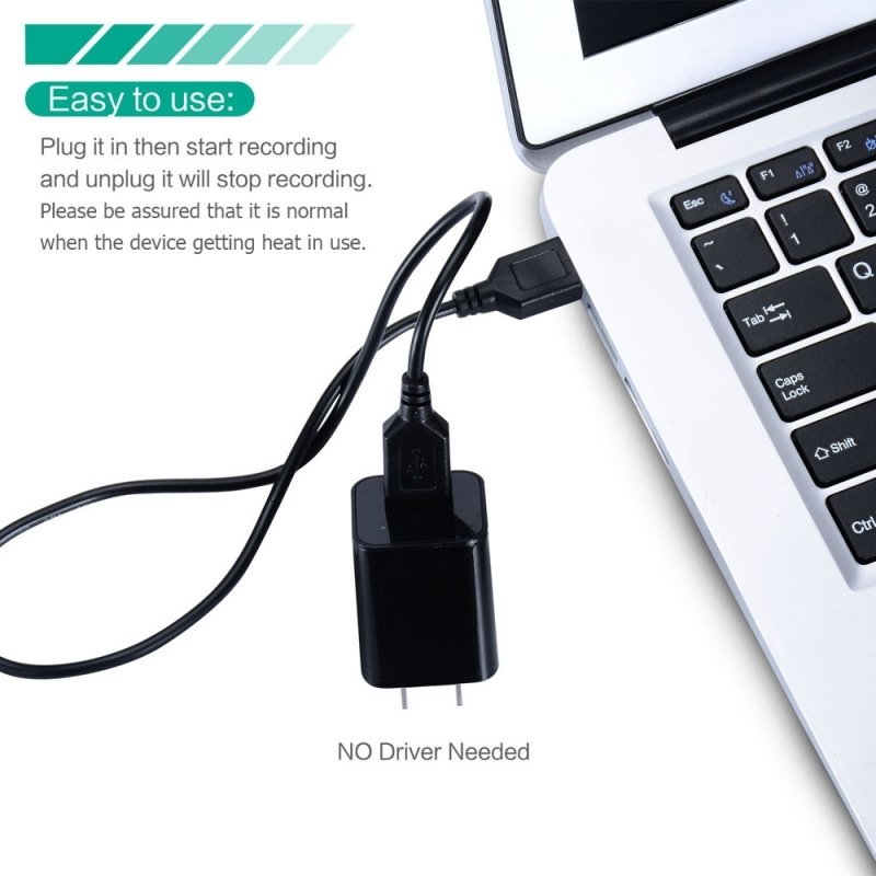 HD 1080P Mini Spy Security Camera USB Charger US Wall Plug - Black