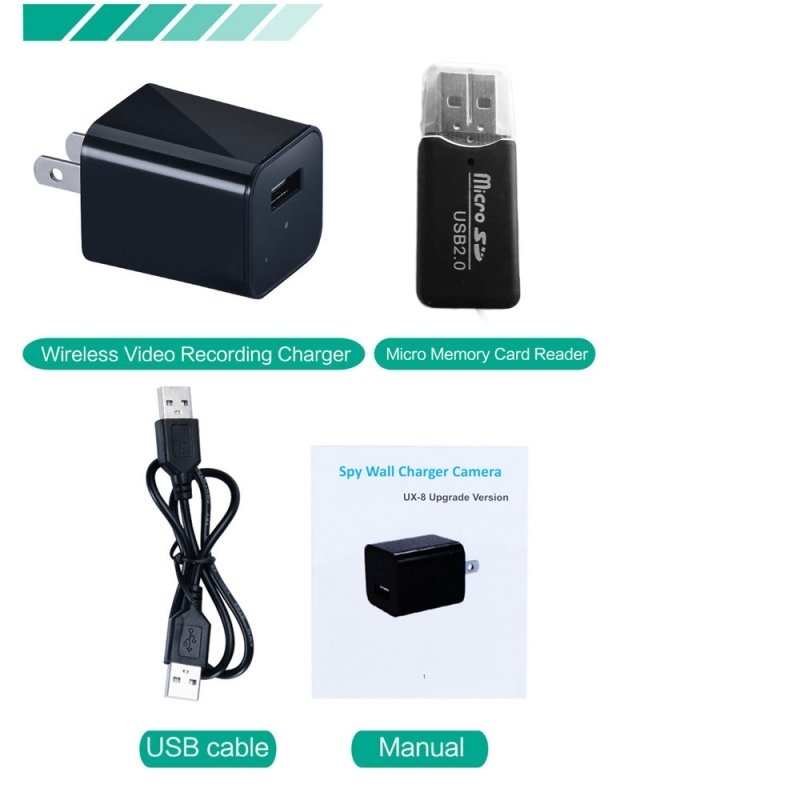 HD 1080P Mini Spy Security Camera USB Charger US Wall Plug - Black
