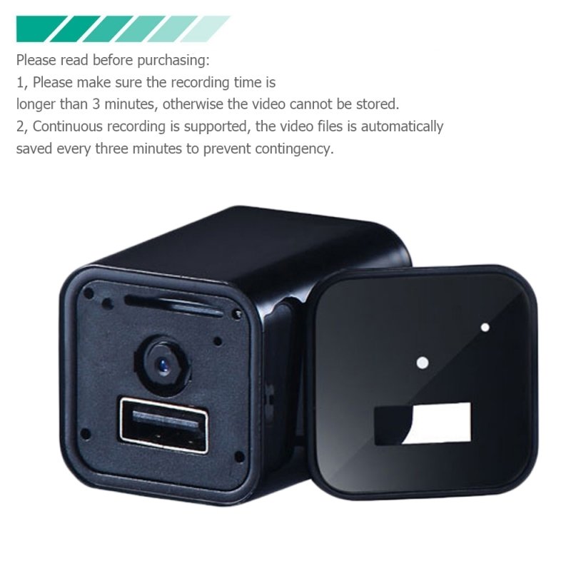 HD 1080P Mini Spy Security Camera USB Charger US Wall Plug - Black