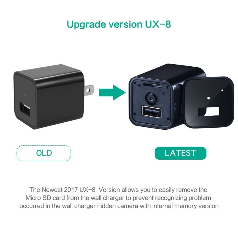 HD 1080P Mini Spy Security Camera USB Charger US Wall Plug - Black