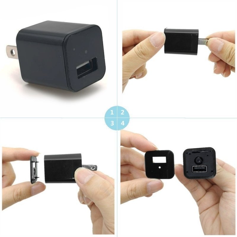 HD 1080P Mini Spy Security Camera USB Charger US Wall Plug - Black