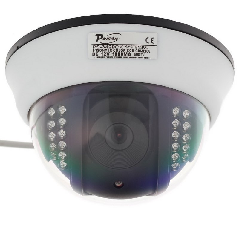 1/3" CMOS 600TVL Surveillance Dome Camera with 22-IR LED White + Black Paisan PS-3428CK TM86TT2474