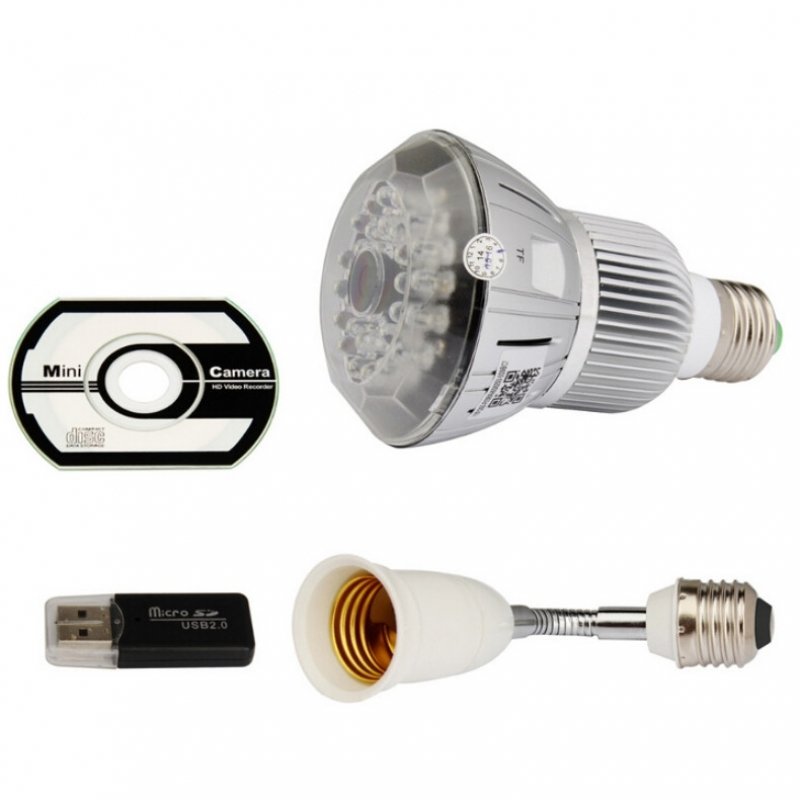 1080P 360°Panoramic WIFI Light Bulb Camera with IR Night Vision Silver