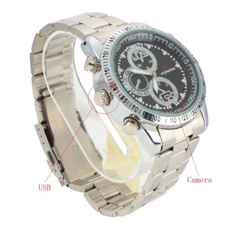8GB HD Steel Belt Watch Camera Silver