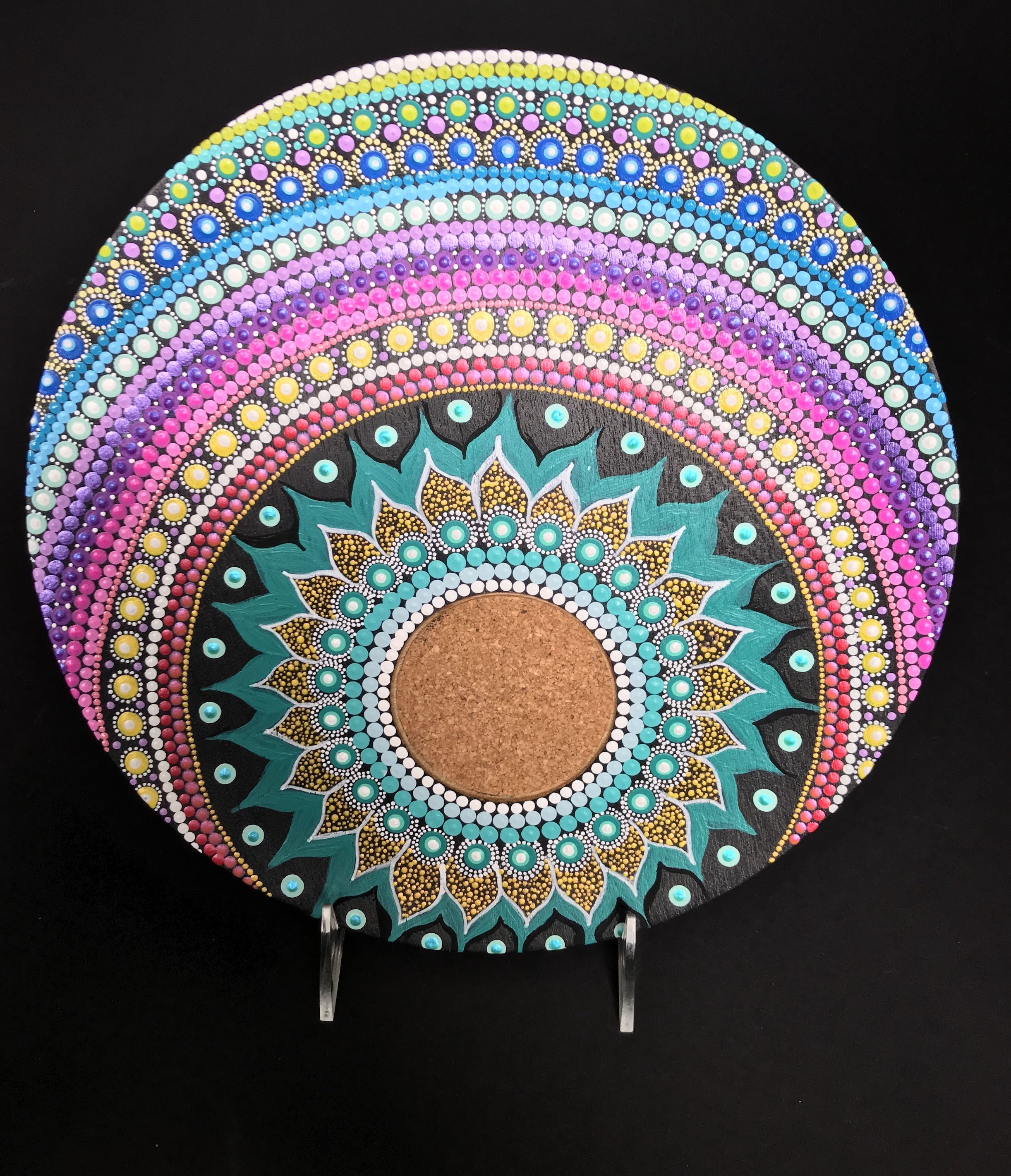 Beverage decor plate home kitchen decor mandala dot painting 00057
