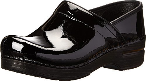 black patent leather clogs