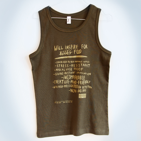 "Will inspire for food" tank shirt Guys, navy/gold