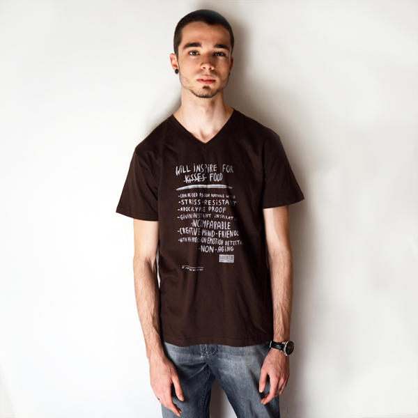 "Will inspire for food" shirt Guys, brown