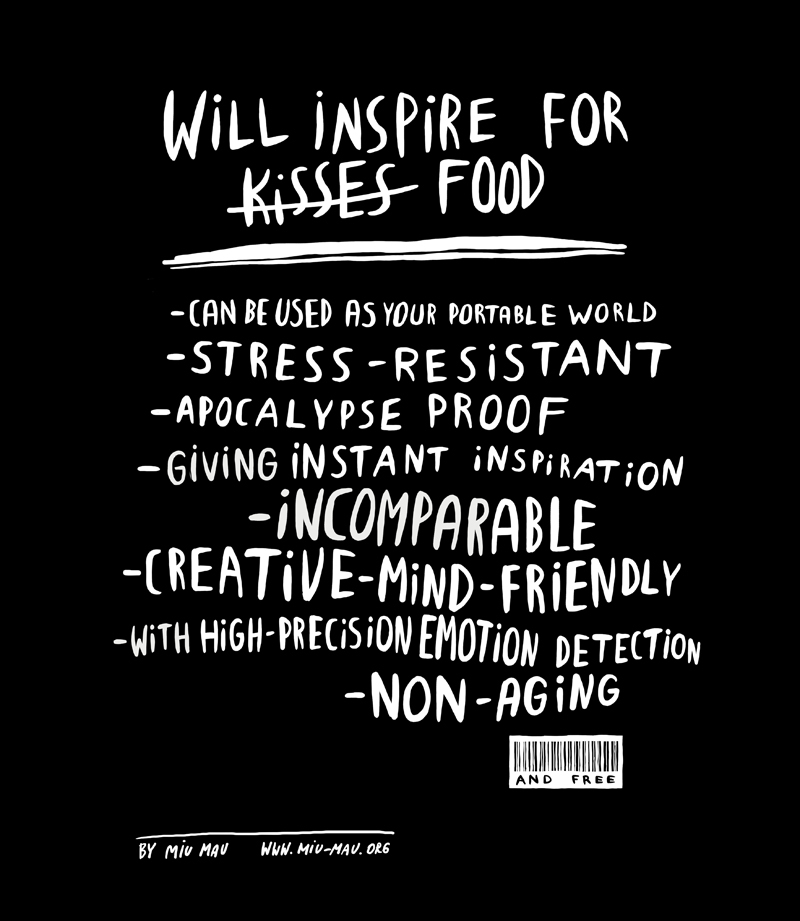 "Will inspire for food" shirt unisex, white