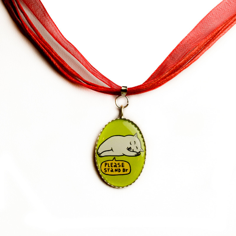 Red chiffon necklace with "Please stand by" pendant 00529
