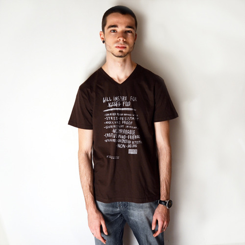 "Will inspire for food" shirt Guys, brown 00249