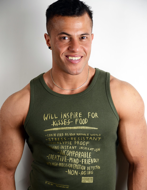 "Will inspire for food" tank shirt Guys, navy/gold 00291