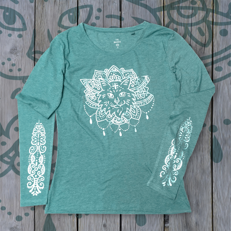Shirt "Purrvana" Light Mint + Silver 01083