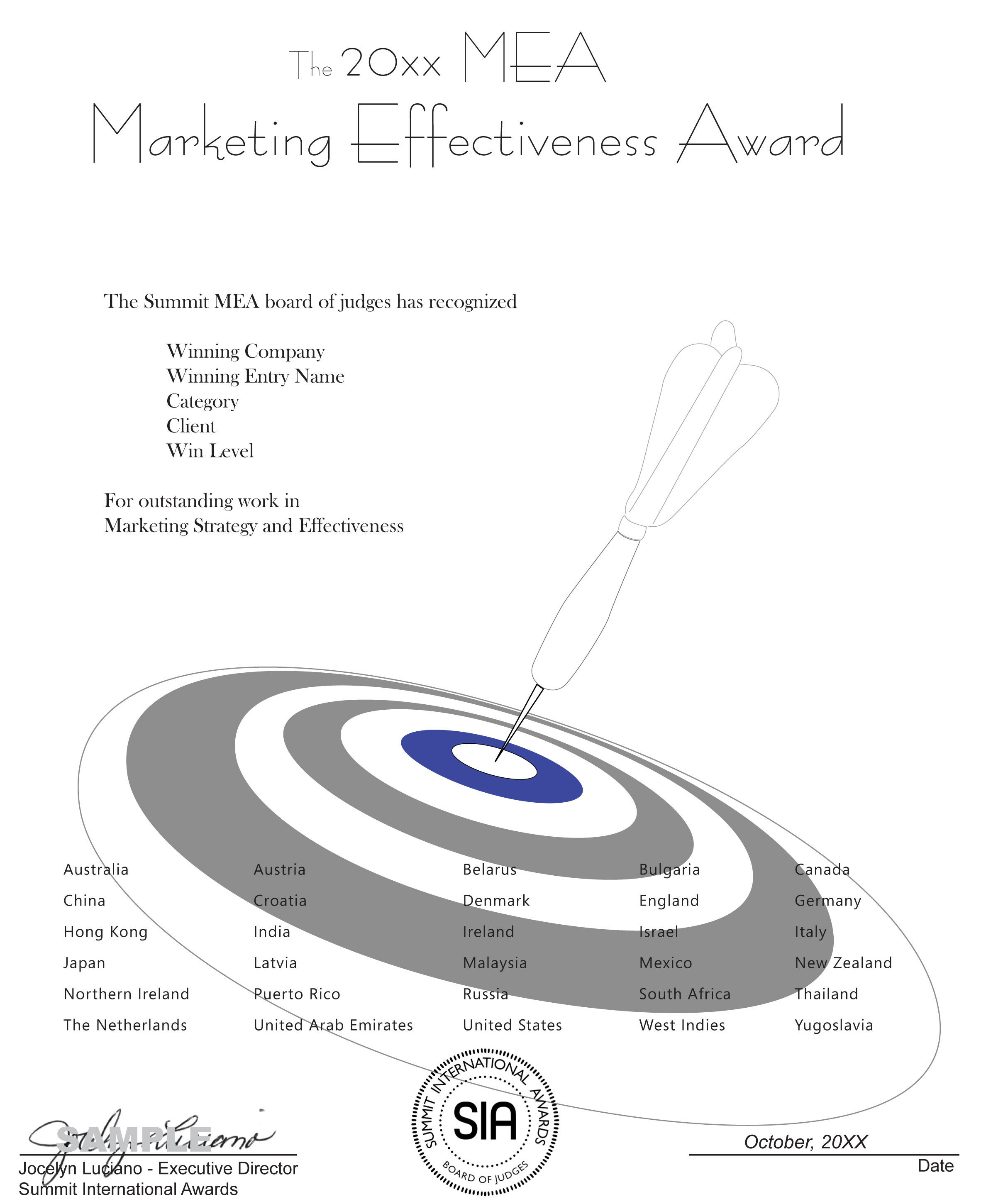 Marketing Effectiveness Award Certificate Summit MEA-CC