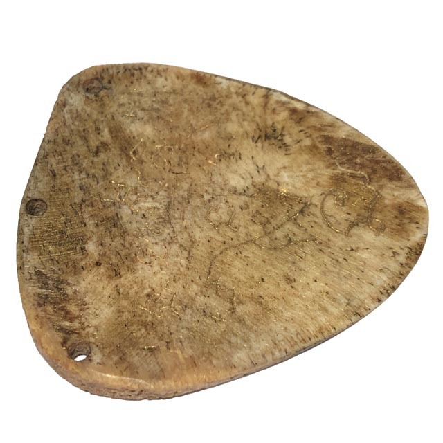 Ban Hneng Graduk Chang Pra Rahu Early Era Elephant Forehead Bone Carving 7x7 Cm Hand Inscriptions Luang Por Pina Free EMS