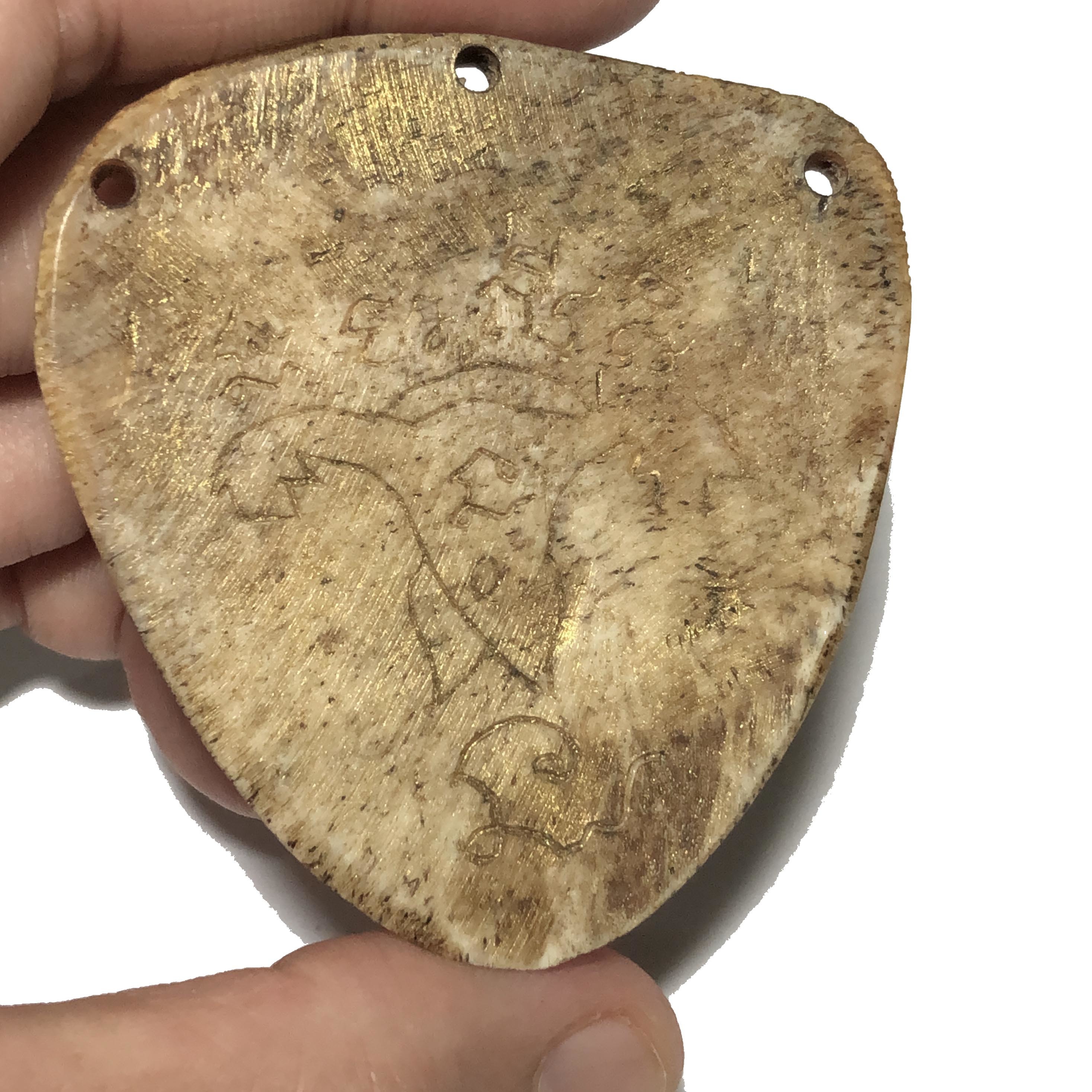 Ban Hneng Graduk Chang Pra Rahu Early Era Elephant Forehead Bone Carving 7x7 Cm Hand Inscriptions Luang Por Pina Free EMS