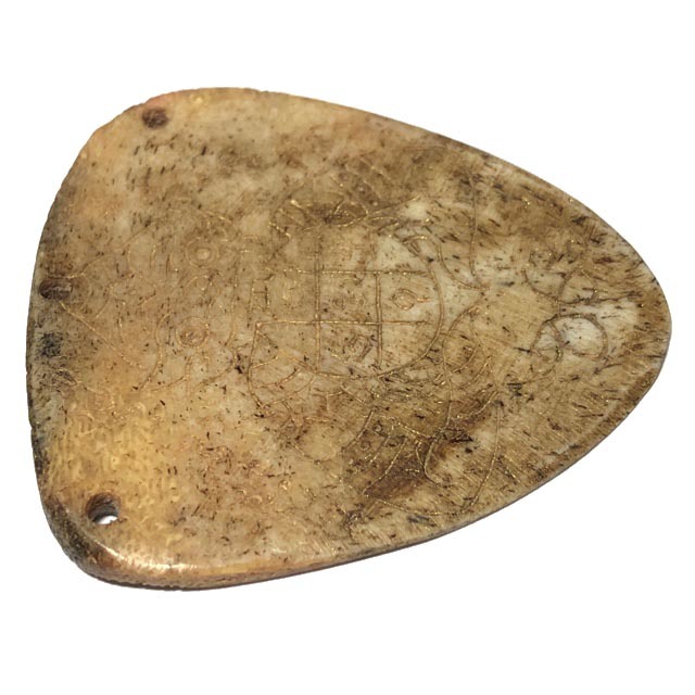 Ban Hneng Graduk Chang Pra Rahu Early Era Elephant Forehead Bone Carving 7x7 Cm Hand Inscriptions Luang Por Pina Free EMS