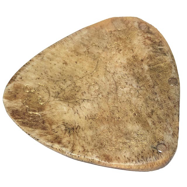Ban Hneng Graduk Chang Pra Rahu Early Era Elephant Forehead Bone Carving 7x7 Cm Hand Inscriptions Luang Por Pina Free EMS