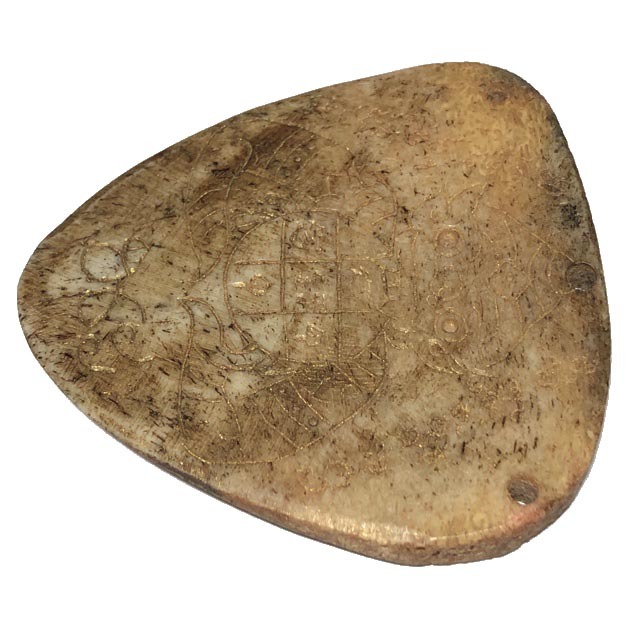Ban Hneng Graduk Chang Pra Rahu Early Era Elephant Forehead Bone Carving 7x7 Cm Hand Inscriptions Luang Por Pina Free EMS