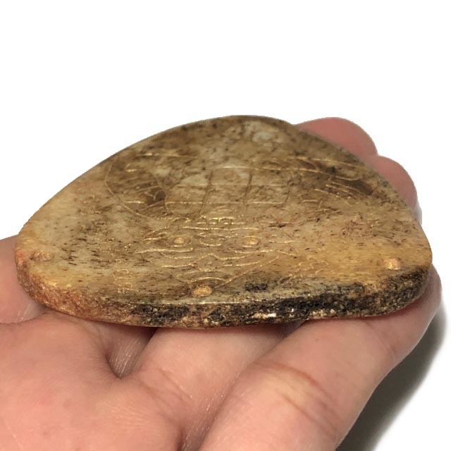 Ban Hneng Graduk Chang Pra Rahu Early Era Elephant Forehead Bone Carving 7x7 Cm Hand Inscriptions Luang Por Pina Free EMS