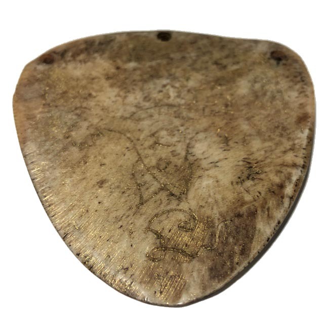 Ban Hneng Graduk Chang Pra Rahu Early Era Elephant Forehead Bone Carving 7x7 Cm Hand Inscriptions Luang Por Pina Free EMS