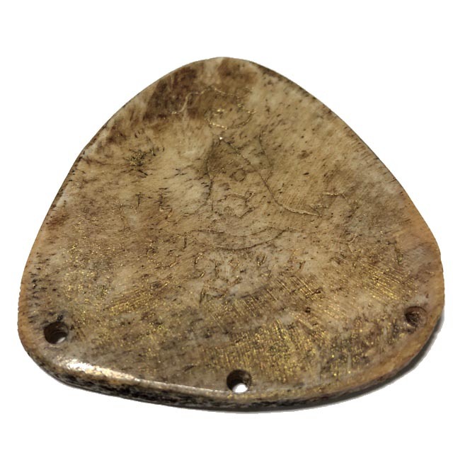 Ban Hneng Graduk Chang Pra Rahu Early Era Elephant Forehead Bone Carving 7x7 Cm Hand Inscriptions Luang Por Pina Free EMS