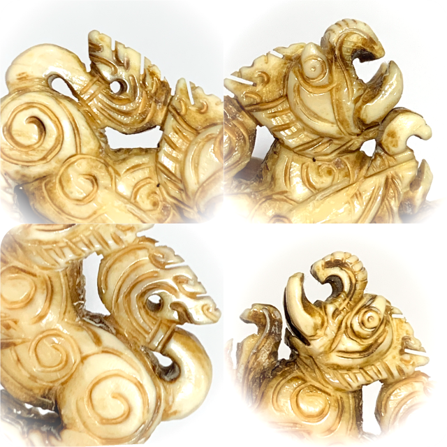 Kochasri Sam Khwan Nga Gae Carved Singha Himapant Elephant-Lion Luang Por Derm Wat Nong Po Free EMS