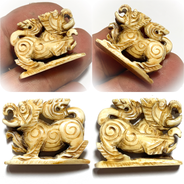 Kochasri Sam Khwan Nga Gae Carved Singha Himapant Elephant-Lion Luang Por Derm Wat Nong Po Free EMS