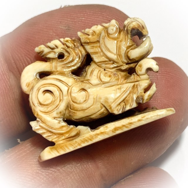 Kochasri Sam Khwan Nga Gae Carved Singha Himapant Elephant-Lion Luang Por Derm Wat Nong Po Free EMS