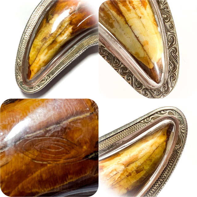 Khiaw Suea Kroeng Gae Tiger Tooth Amulet 4 Inches Hand Spell Inscriptions Silver Custom Casing Luang Por Parn Wat Bang Hia Free EMS