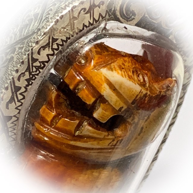 Khiaw Suea Kroeng Gae Tiger Tooth Amulet 4 Inches Hand Spell Inscriptions Silver Custom Casing Luang Por Parn Wat Bang Hia Free EMS