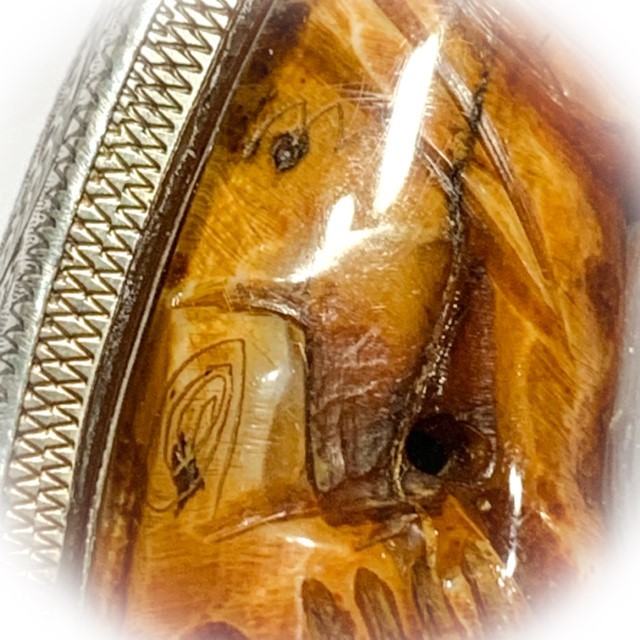 Khiaw Suea Kroeng Gae Tiger Tooth Amulet 4 Inches Hand Spell Inscriptions Silver Custom Casing Luang Por Parn Wat Bang Hia Free EMS