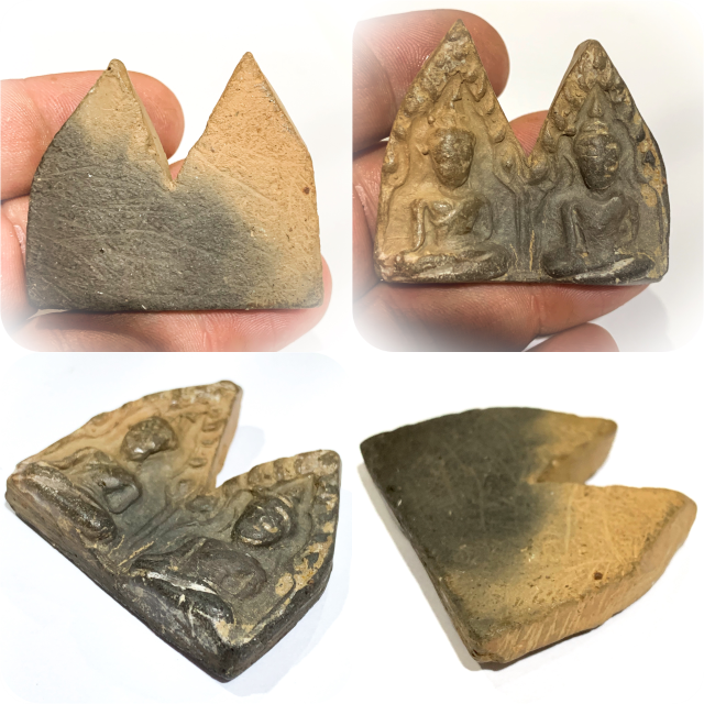 Pra Khun Phaen Kru Ban Krang Pim Plai Koo Twin Buddha Ancient 500 Years Old Sacred Clay Hiding Place Amulet