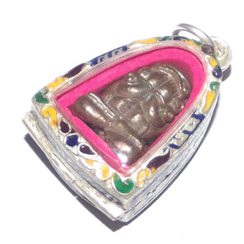 Pra Pid Ta Maha Ud Nuea Nava Loha with solid silver enamelled casing - Luang Por Niyom Wat Takian Tia - extremely rare!