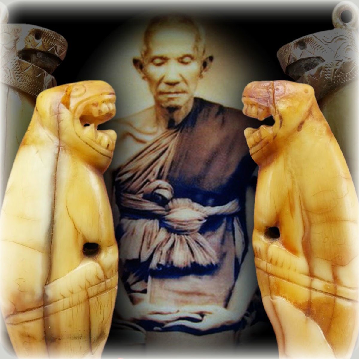 Khiaw Suea Tiger Tooth Amulet - Luang Por Nok - Wat Sangkasi - Circa 2450 BE - Kong Grapan Chadtri Maha Amnaj Talismanic Amulet of Master Class Status
