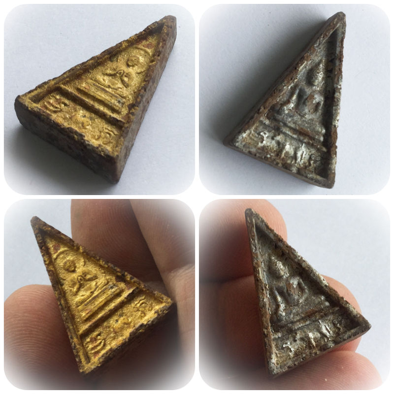 Pra Pim Wua-Singh 2 sided Buddha Amulet with Lion and Bull - Luang Por Pina - Wat Sanom Lao 02635