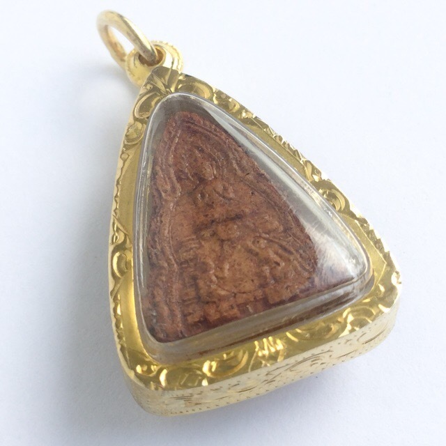 Pra Pim Prasut - Extremely Rare 2 sided Clay Buddha Amulet + Solid Gold Frame - Luang Por Pina - Wat Sanom Lao 02692