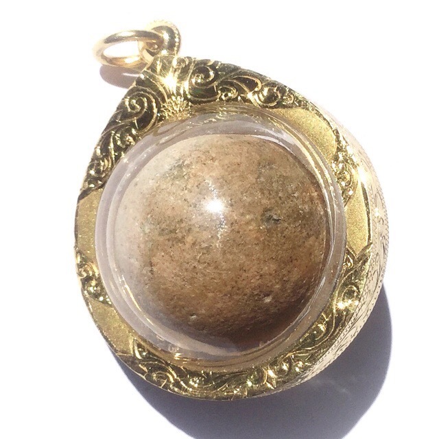 Look Om Pong Yant Grao Paetch 2460 BE - Sacred Powder Wishing Ball Amulet Solid Gold Casing - Luang Por Parn Wat Bang Nom Kho 02716