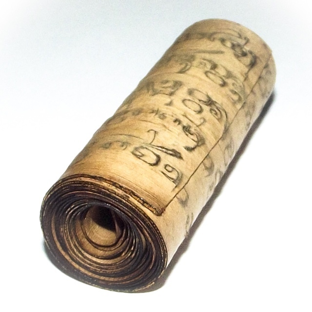 Takrut Bai Lan Sacred Parchment Yantra Scroll Spell with Lanna Agkhara Inscriptions - Kroo Ba Wang - Wat Ban Den 02868