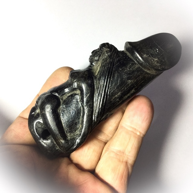 Palad Khik Mae Nang Kruan - Prai Deva Embracing a Phallic 3.8 Inches - Sacred Black Payung Wood - Circa 2500 BE - Luang Por Kong - Wat Wang Sapparot