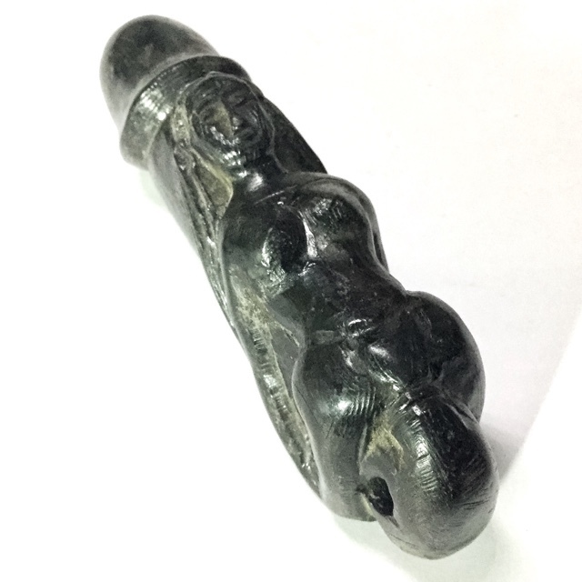 Palad Khik Mae Nang Kruan - Prai Deva Embracing a Phallic 3.8 Inches - Sacred Black Payung Wood - Circa 2500 BE - Luang Por Kong - Wat Wang Sapparot