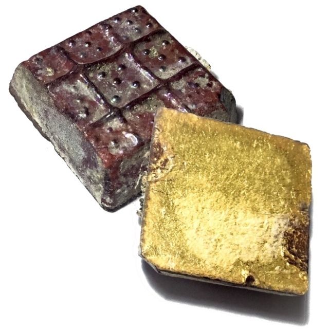 Noppagao Pra Prang Boran Ancient Stucco Gold Tile from the Chedi Relic Stupa of Wat Pra Sri Radtana Mahatat Pitsanuloke 03032