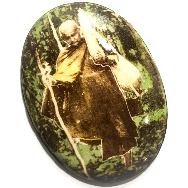 Locket Roop Khai Roop Muean Tudong Dtid Jiworn Cameo Amulet with Civara Robe on Rear Face - Luang Por Phang Jidtakudto Wat Kongka Kirikhaet 03170